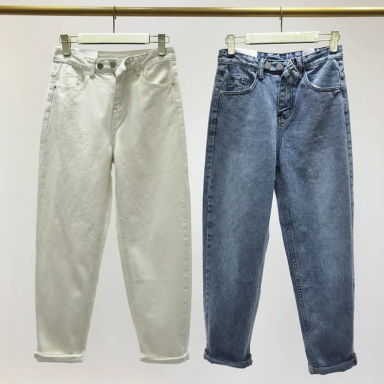 Джинсы женские с завышенной талией тонкие повседневные брюки султанки из денима