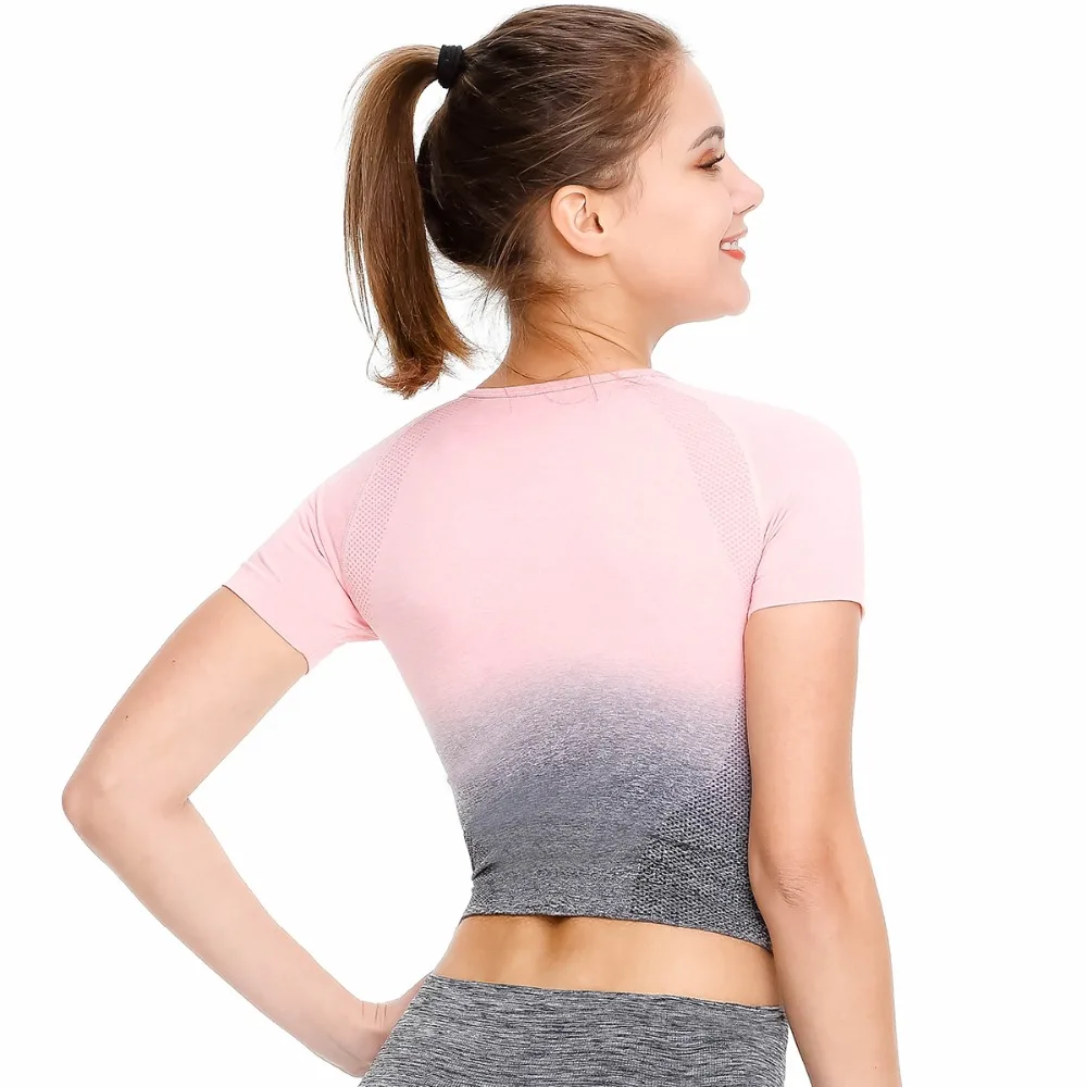 Женские рубашки для йоги с эффектом омбре бесшовный спортивный укороченный топ