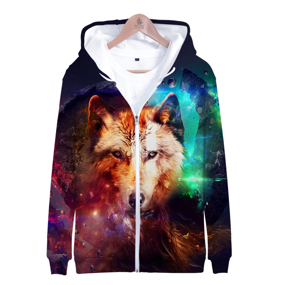 Wolf Zipper Hoodies Men/Women Sweatshirts Brand Cardigan Fashion Jacket Coat Clothes Space Galaxy 3D Hooded High Quality Full