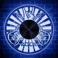 LED Rock Hand Sign Lighted Wall Art Home Decor Wall Clock Electric Guitar Wall Watch with LED Backlight Modern Design Wall Clock