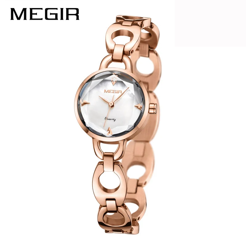 MEGIR роскошные женские часы золотые кварцевые часы-браслет водонепроницаемые