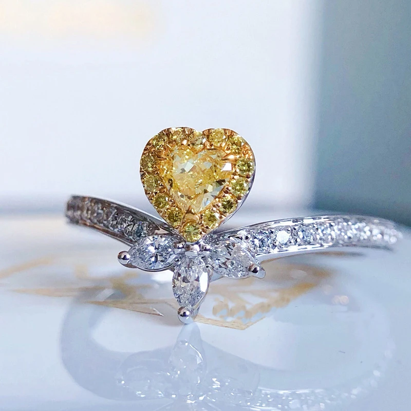 

New Fashion Heart Rings Exquisite Two Color Jewelry With Yellow Cubic Zircon Women's Wedding Engagement Promise Eternity Ring