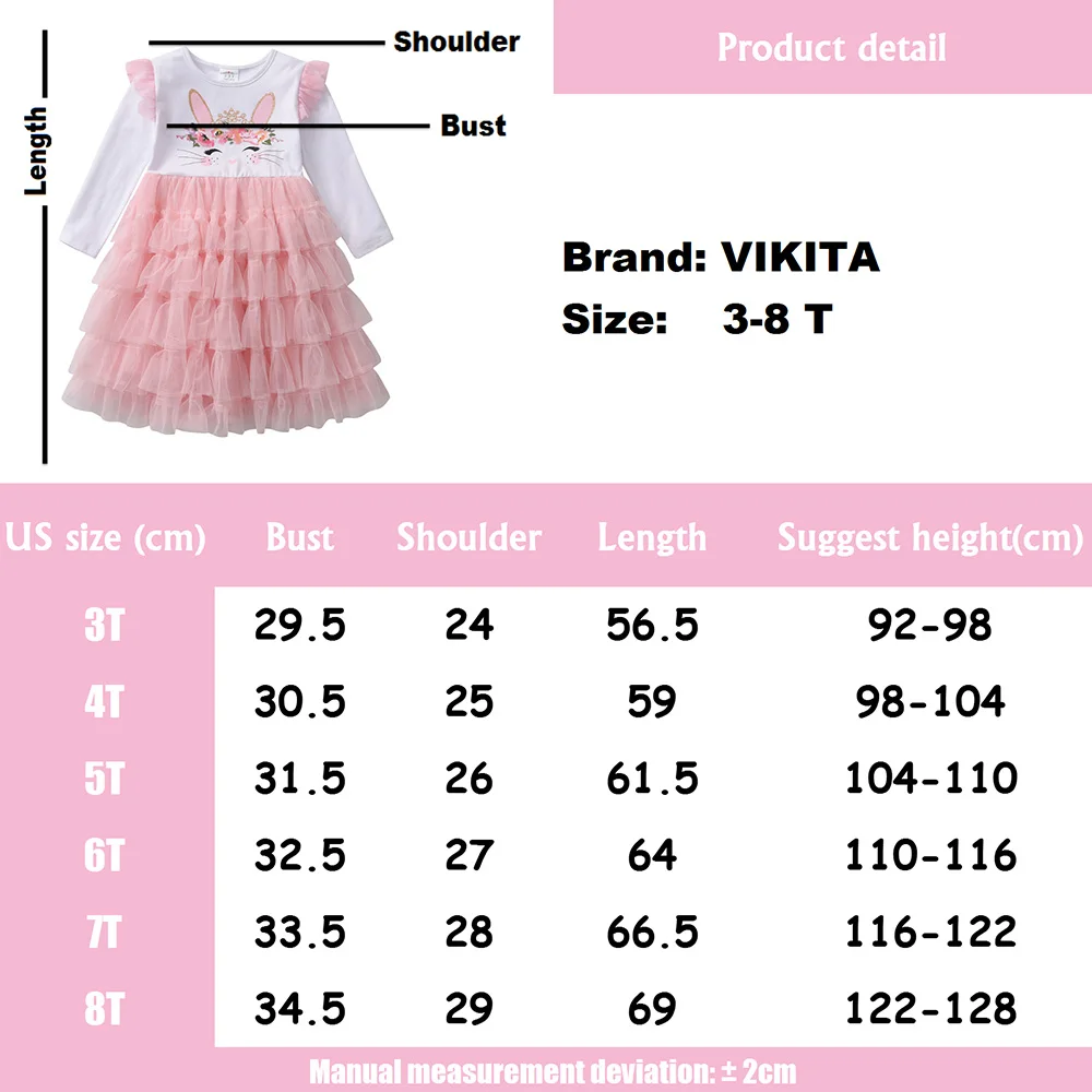 VIKITA-vestidos de malla de encaje en capas para ni&ntilde;as, trajes de fiesta para boda, Vestidos con capas, oto&ntilde;o-5