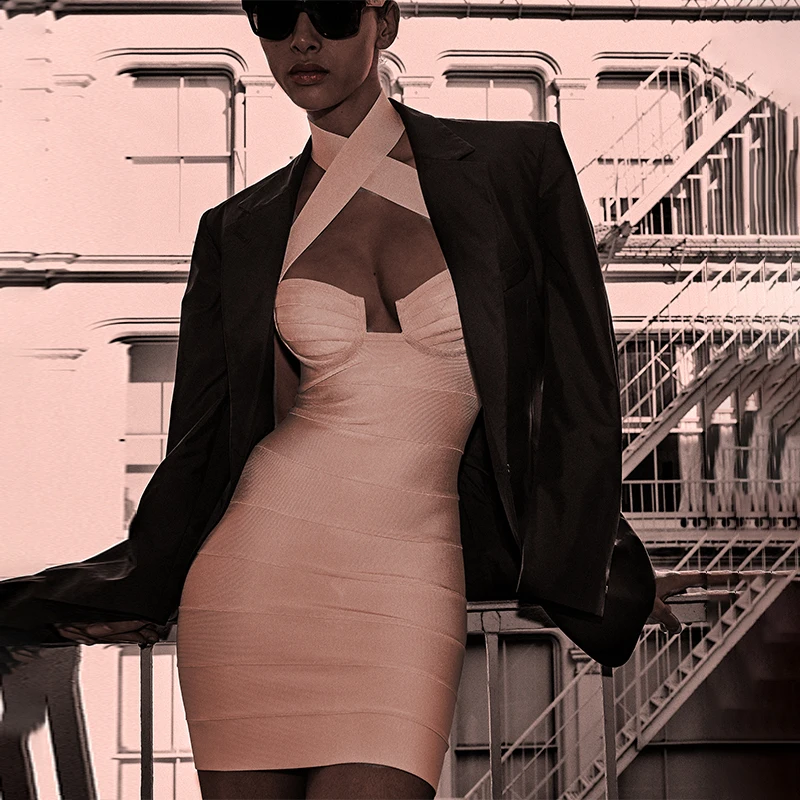 

Sesidy New Summer 2021 Women Sleeveless Mini Dress Sexy Hlater Bandage Elegant Celebrity Evening Runway Club Party Dresses