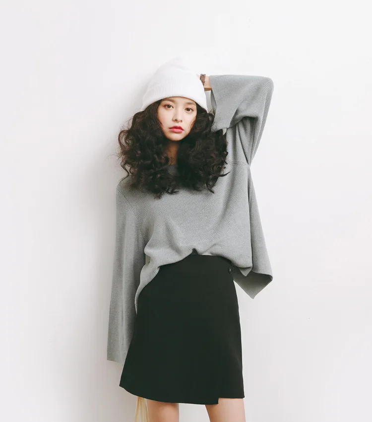 Женский хлопковый Свитер оверсайз с круглым вырезом однотонный джемпер