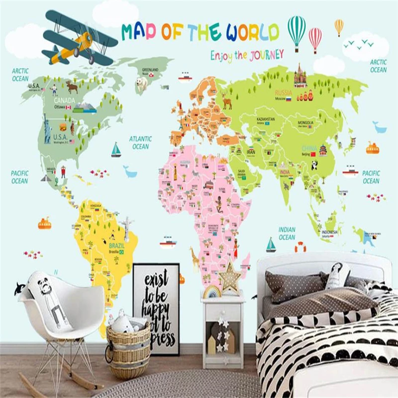 Diantu Пользовательские Большие Настенные зеленые обои красочные Мультяшные карты