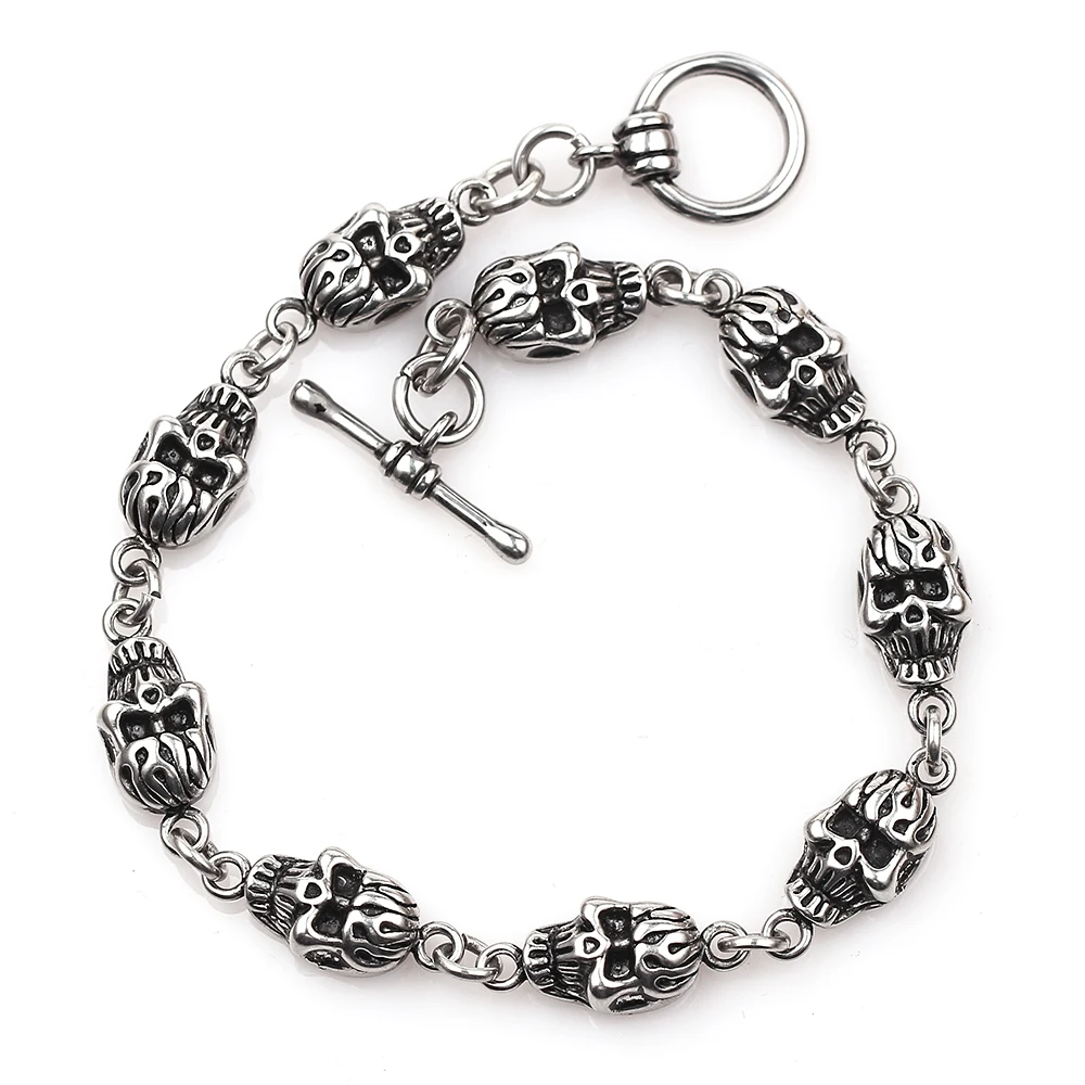 Длинные Браслеты в стиле панк с черепом для мужчин блестящие подвески виде