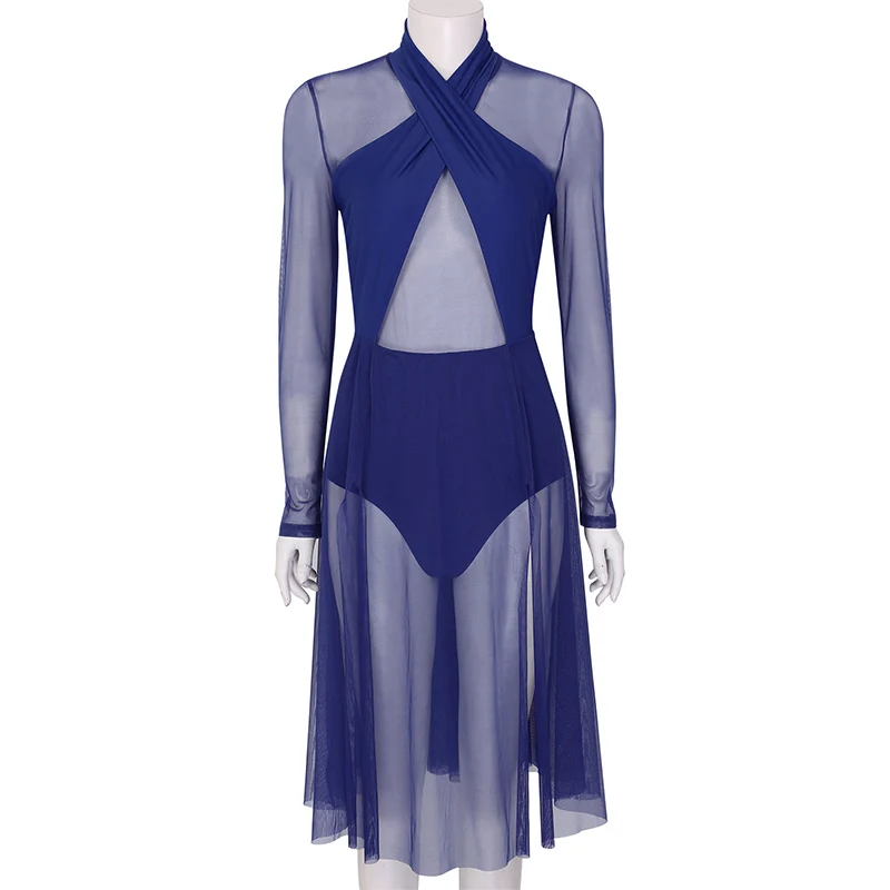 Женское балетное платье с длинным рукавом прозрачная сетчатая Одежда для танцев