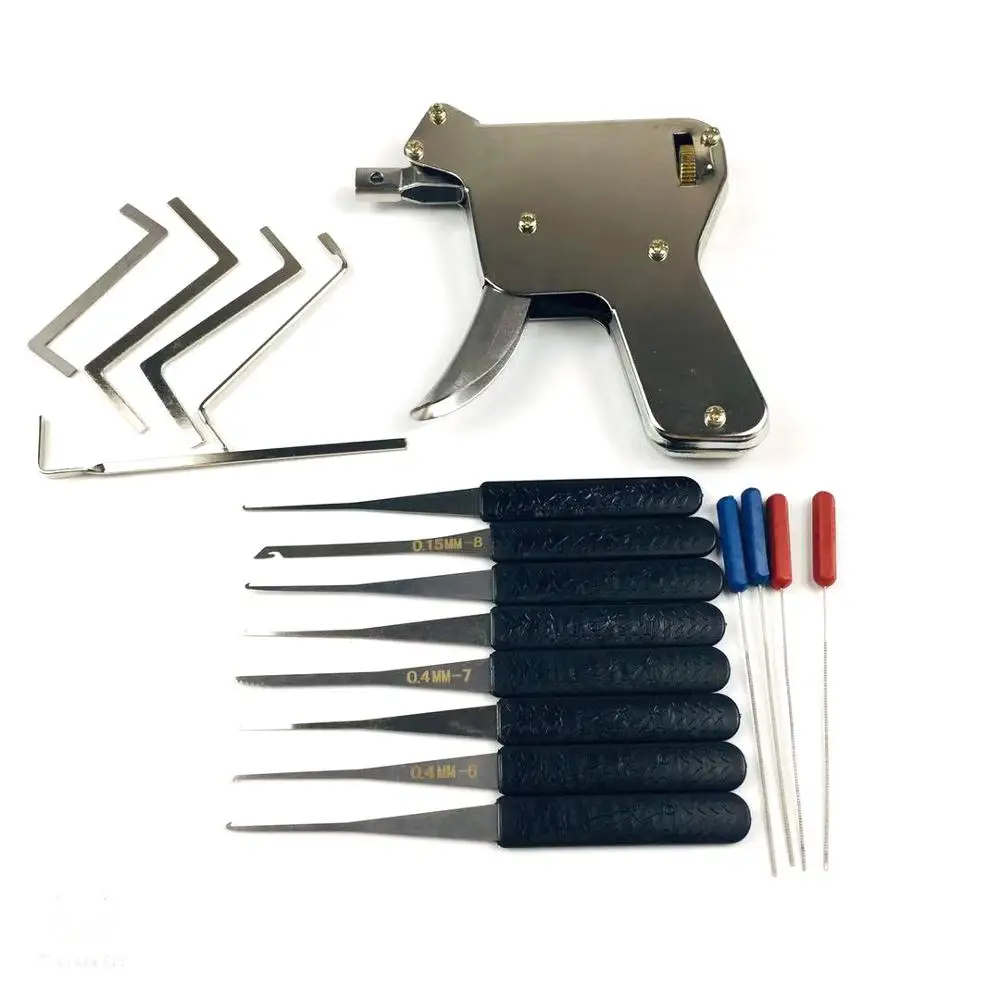 

2PCS Transparent Lock with Lock Tool Gun,12pcs Broken Key Remove Picking Tool Tension Tool,Best Locksmith Tools Practice PickSet