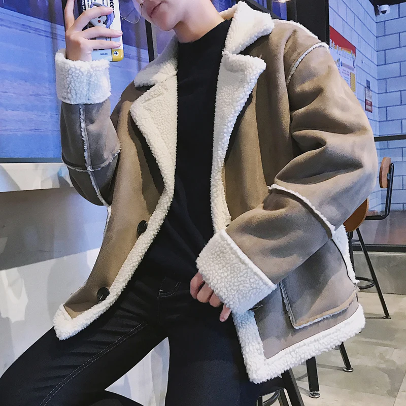 Зимняя мужская куртка пальто из овечьей шерсти утолщенная теплая флисовая