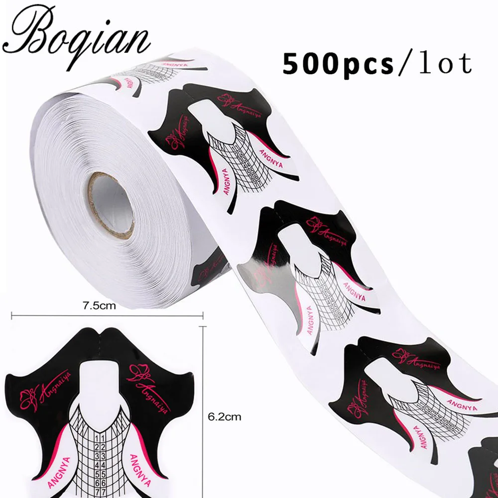 500pcs BQAN Профессиональный 500 шт/рулон ПВХ кончики для маникюра, руководство для наращивания ногтей, французский инструмент для самостоятельной сборки, акриловый УФ гель для ногтей, инструмент - Цвет: 500pcs