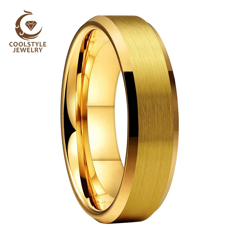 Кольцо из вольфрама желтого золота с матовой отделкой 8 мм 6 | Украшения и