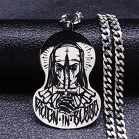 punk music stainless steel necklaces women silver color nun dagger religious chain necklace religion jewlery collar n3632s06