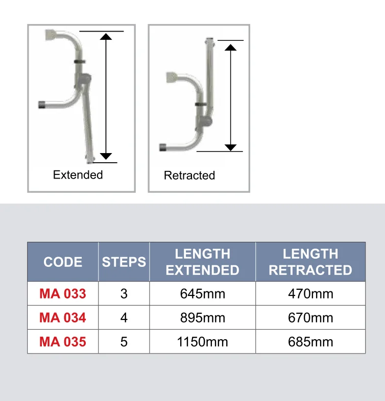 

316 Stainless Steel Folding Long Base Boarding Ladder 2/3/4 Step Marine Boat Yacht