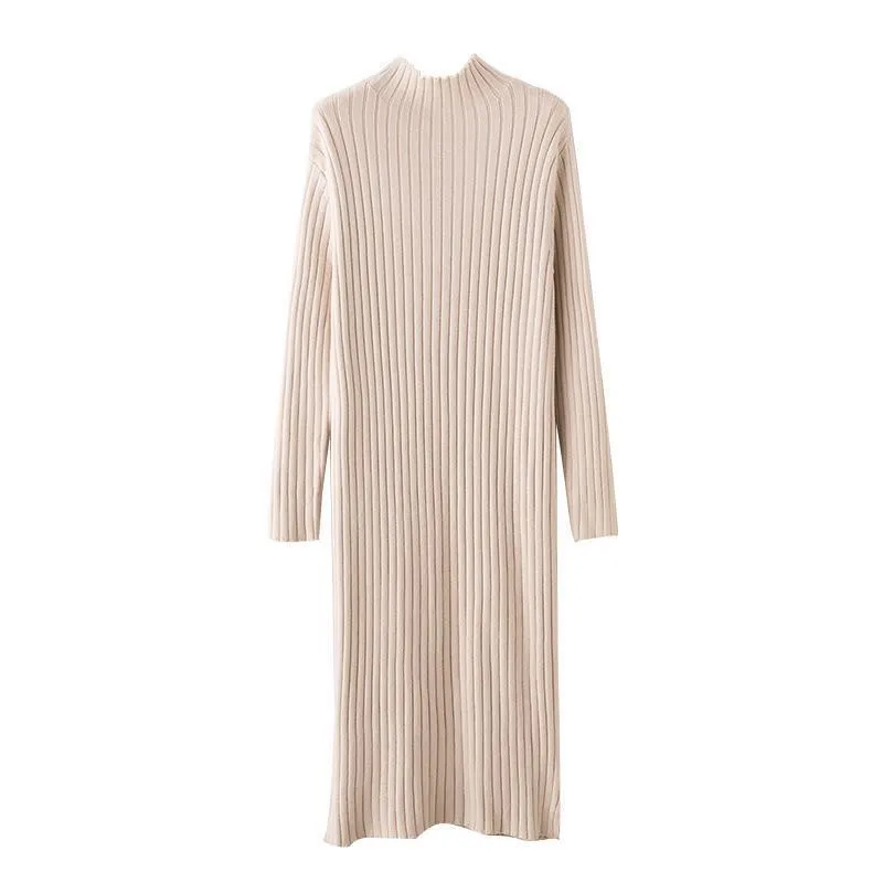 Женское прямое трикотажное платье с высоким воротником повседневные эластичные