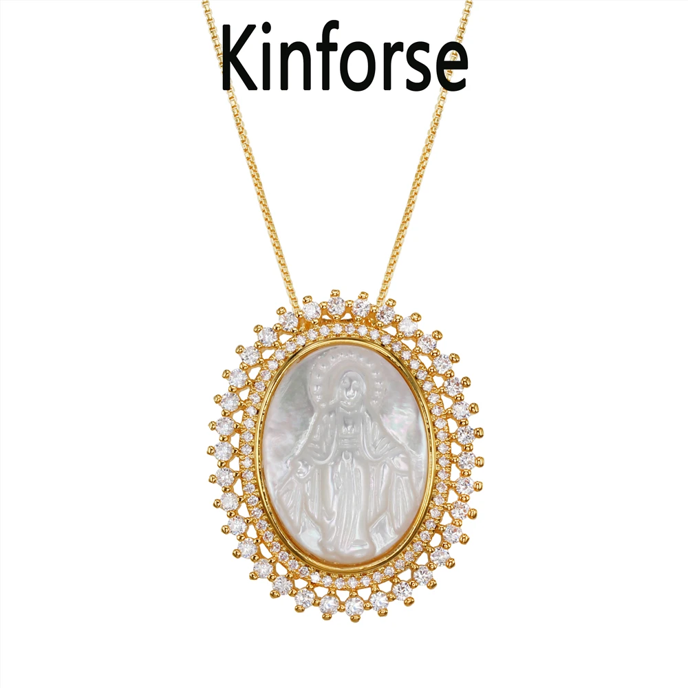 Ожерелье с кулоном из Кубического циркония Virgin Mary AAA овальная подвеска жемчугом - Фото №1