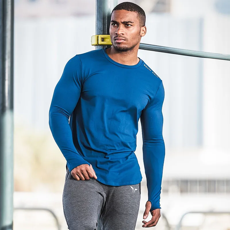 Модные новые мужские хлопковые рубашки с длинным рукавом для бодибилдинга