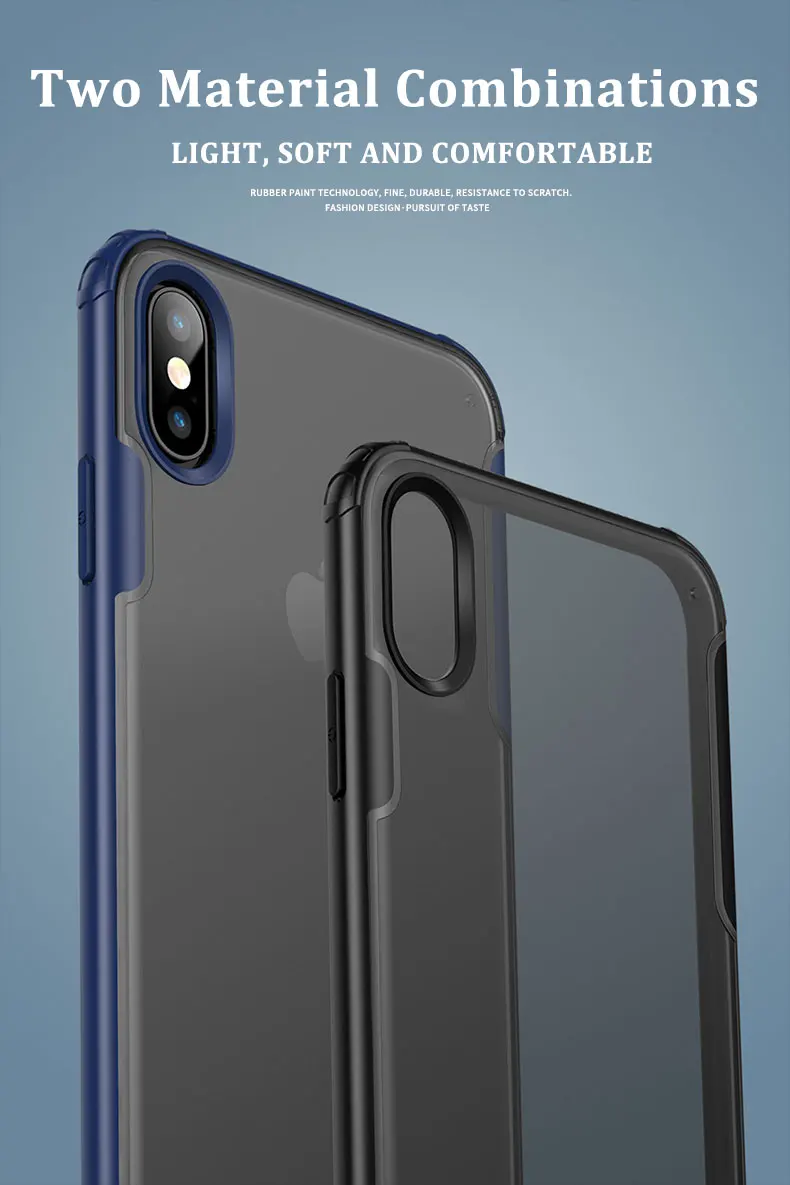 Для iPhone Xs MAX XR 8 7 Чехол Ультра тонкий прозрачный PC задняя крышка с Резиновый ТПУ бампер, противоударный чехол