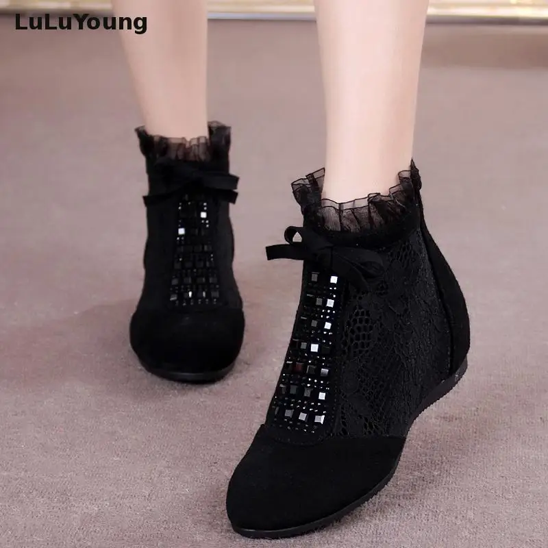 

Women Ankle Boots Female Autumn Lace Boots Black Sy-1337