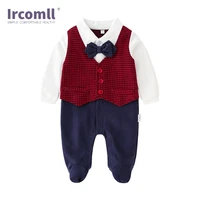 ircomll 2020 summer newborn boy clothing cotton red striped bow tie gentleman infant baby clothes spring customer for age 0 24m