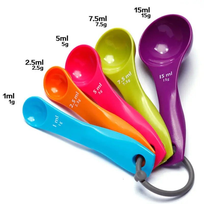 

5Pcs/set Lovely Colorful Plastic Measuring Cups Measure Spoon Kitchen Tool Kids Spoons Measuring Set Tools For Baking Coffee Tea