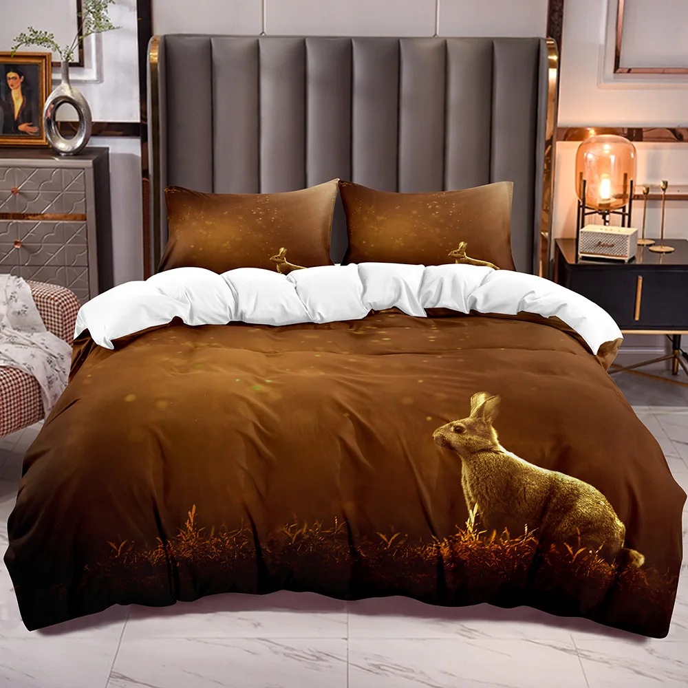 

Cute Rabbit Comforter Cover with Animal Theme Kids Bedding Duvet Cover with Zipper Closure Microfiber Soft Quilt Cover Sets