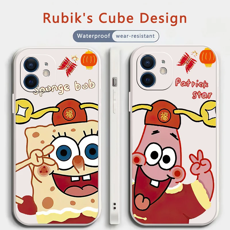 

SpongeBob-Patrick-Star Cute New Year Case For iPhone 12 13 Pro MAX Mini 11 Pro MAX XS 6 6S 7 8 Plus XS MAX Silicone Cover Funda