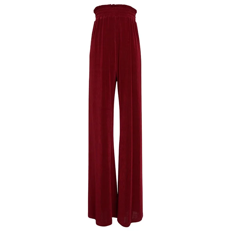 

Ladies High Waist Loose Fit Wide Leg Pants Office Work Womens Long Trousers Elastic Waist Vintage Wine Red Mujer Pantalones