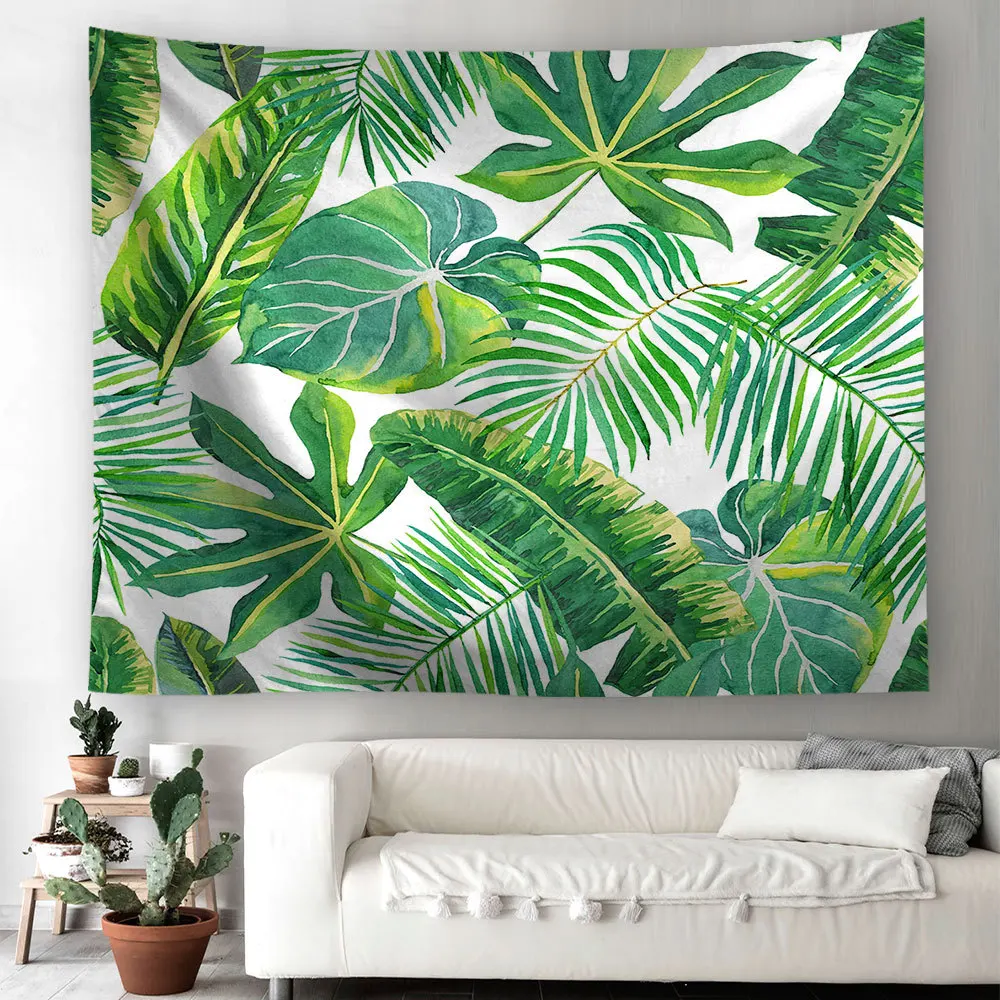 

Green Tropical Plants Tapestry Summer Printing Home Wall Decoration Wall Hanging Snowman for Dorm Room Xmas Beach Throw