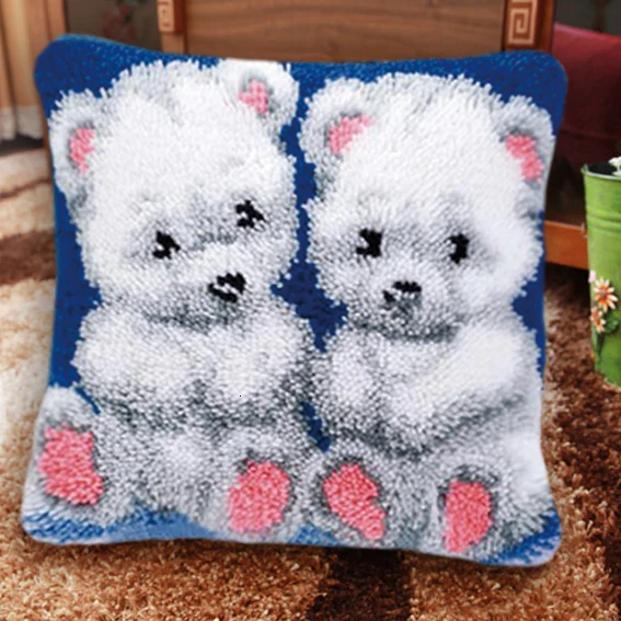 

Bear Latch Hook Pillow Kits Smyrna Mat Knooppakket Klink Haak Kleed Bloemen Latch Hook Cross Stitch Pillows Foamiran For Flower