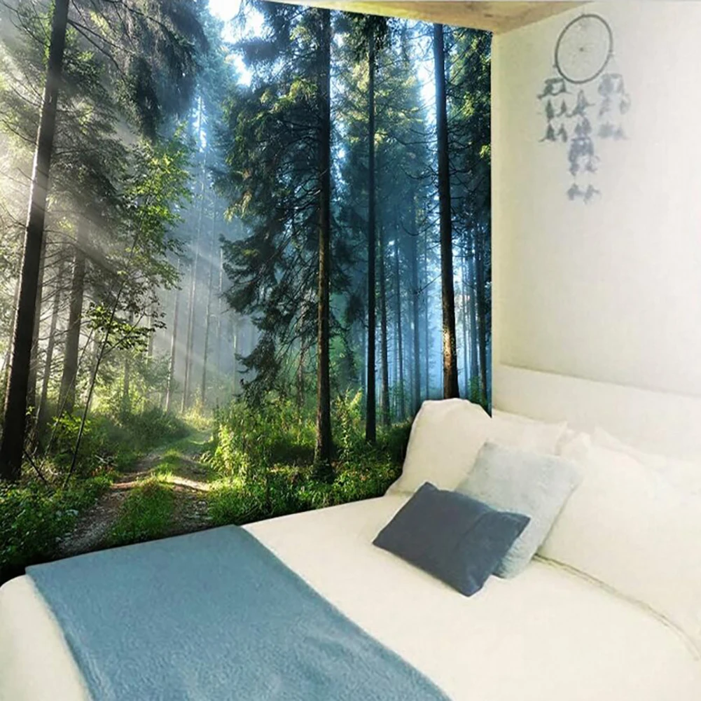 Богемный большой настенный гобелен с принтом природного леса дешевые настенные