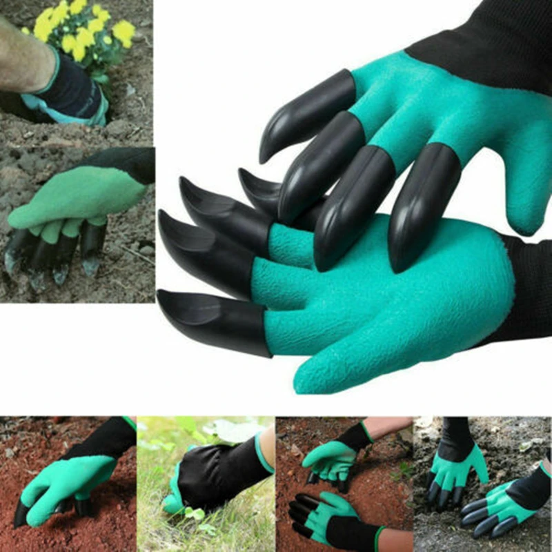 

1 Pair Green Garden Gloves ABS Plastic Garden Genie Rubber Gloves With Claws Quick Easy to Dig and Plant for Digging Planting