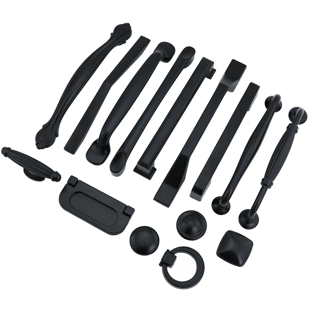 Американский Стиль Черный кабинет ручки однотонные Алюминий сплав Кухня шкаф