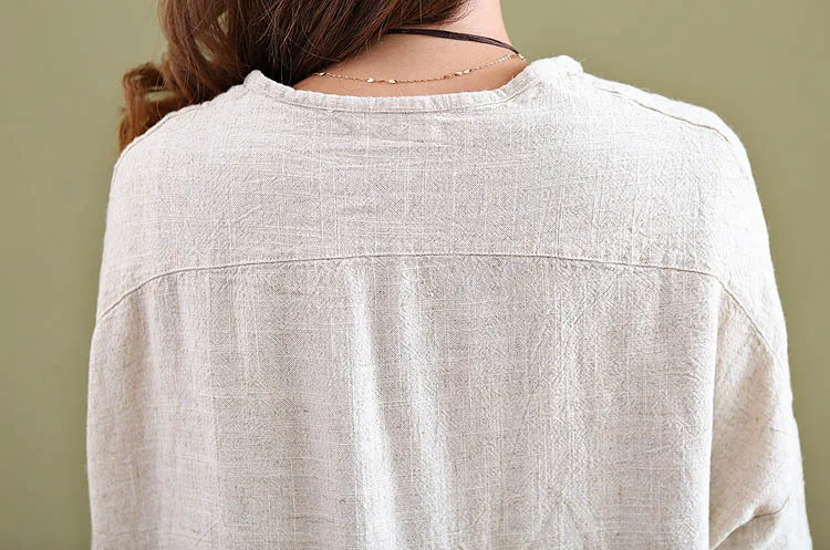 Льняная Длинная блузка OriGoods Женская длинная рубашка льняная винтажная