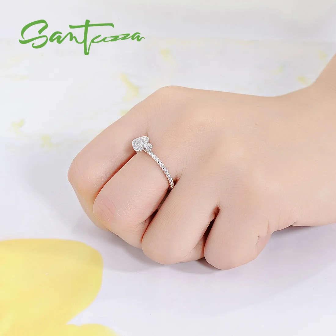 SANTUZZA, серебряное кольцо для женщин, 925 пробы, Серебряное сердце, женские кольца, розовое золото, цвет кубического циркония, набор колец, модное ювелирное изделие