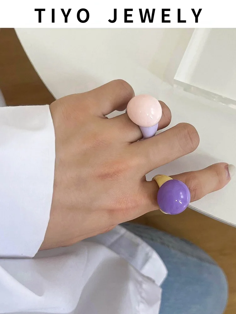 

TIYO Cute Jewelry Resin Ring 2021 New Trend Vintage Temperament Hot Selling Elegant Geometric Ball Ring For Girl Lady Gifts