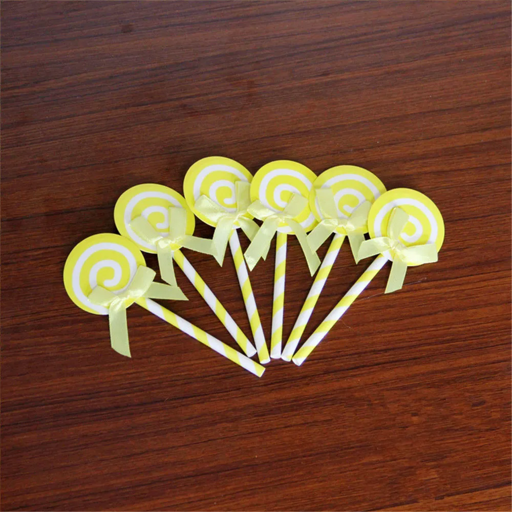 12pcs yellow lolli Crley Happy Birthday Sweet Топпер для торта Love карусель декоративные десерт подставка для свадебного торта Свадебные украшения для праздника дома вечерние поставки - Цвет: 12pcs yellow lolli