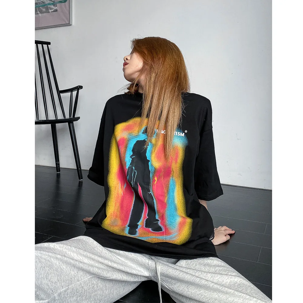 

High street design graffiti print t-shirts men's and women's fashion brand Street fried loose round neck versatile short tees