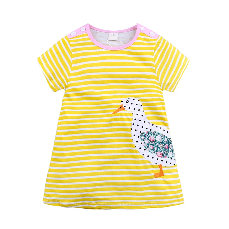 

Summer Toddler Kids Girls Casual Dress Short Sleeve Cute Animal Stripe Dress 1-7T Kids Dress for Girl Children's Clothing