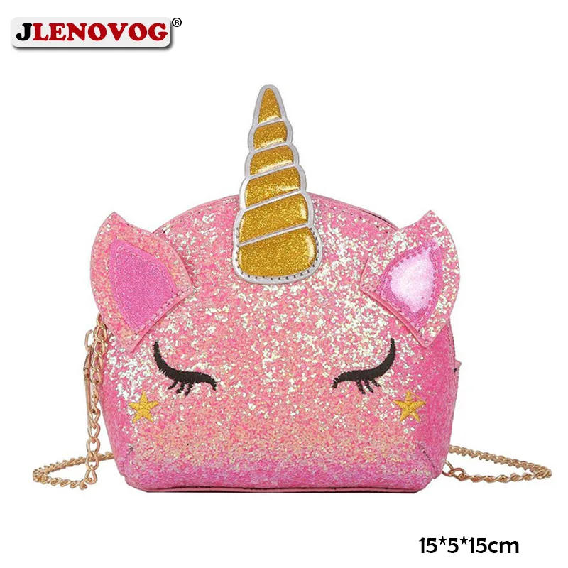 Детская блестящая сумка с единорогом кошелек Kuwaii розовый серебристый единорог