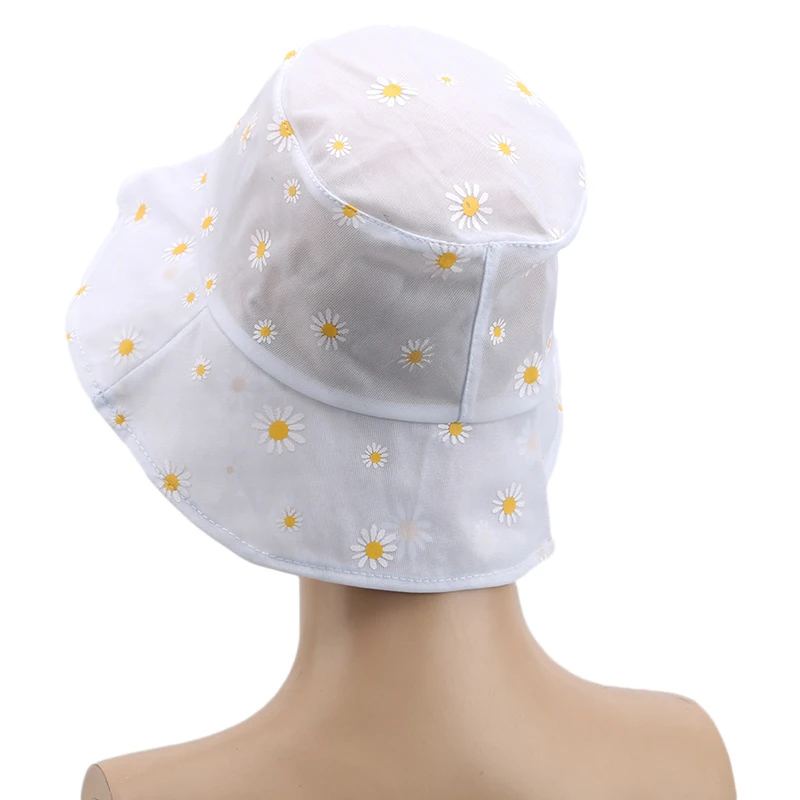 

Daisies Embroidered Buckets Hat Transparent Panama Women Lace Flower Beach Hats High Top Snapback Fashion Daisy Sun Cap Summer