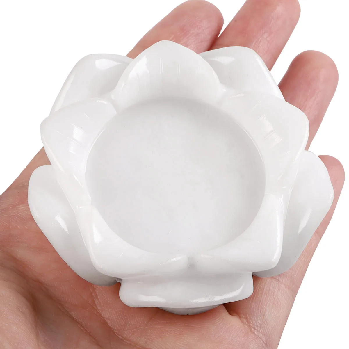 Natural Crystal Stone Lotus Candle Holder Reiki Healing White Jade Black Obsidian Ornament Collection Craft Room Decor Luck Gift