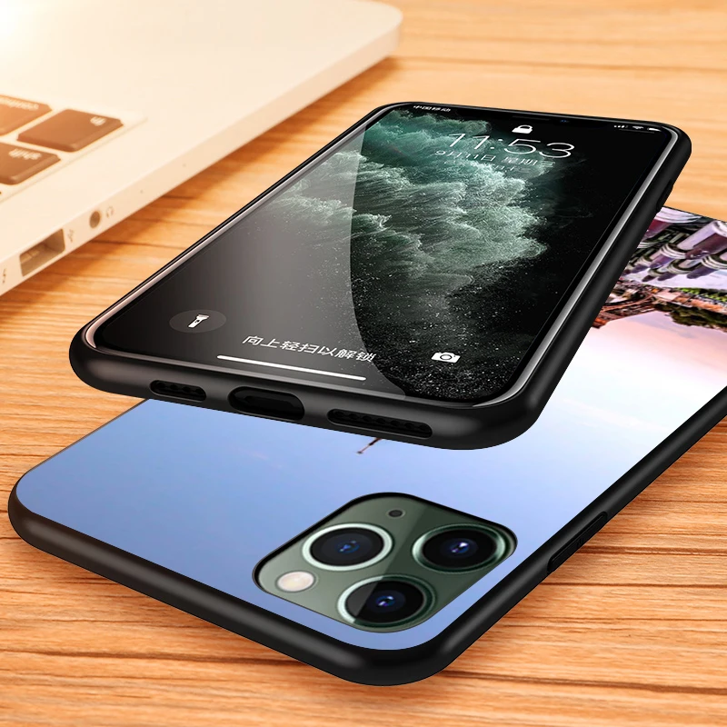 Black Cover Beautiful Eiffel tower for Apple iPhone 12 Mini 11 XS Pro Max X XR 8 7 6 6S Plus SE 2020 5 5S Phone Case