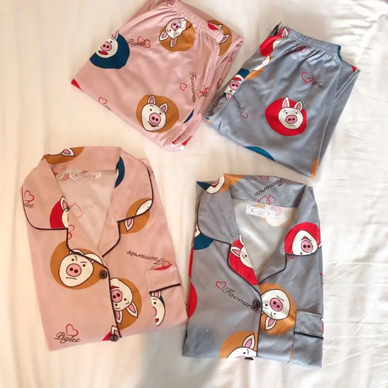Женский пижамный комплект Kawaii С мультяшным принтом пижама с длинным рукавом на