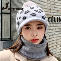 2021 fashion women casual rabbit fur knitted speckle beret hat ladies thick warm beret hat female hair ball hat scarf warm set