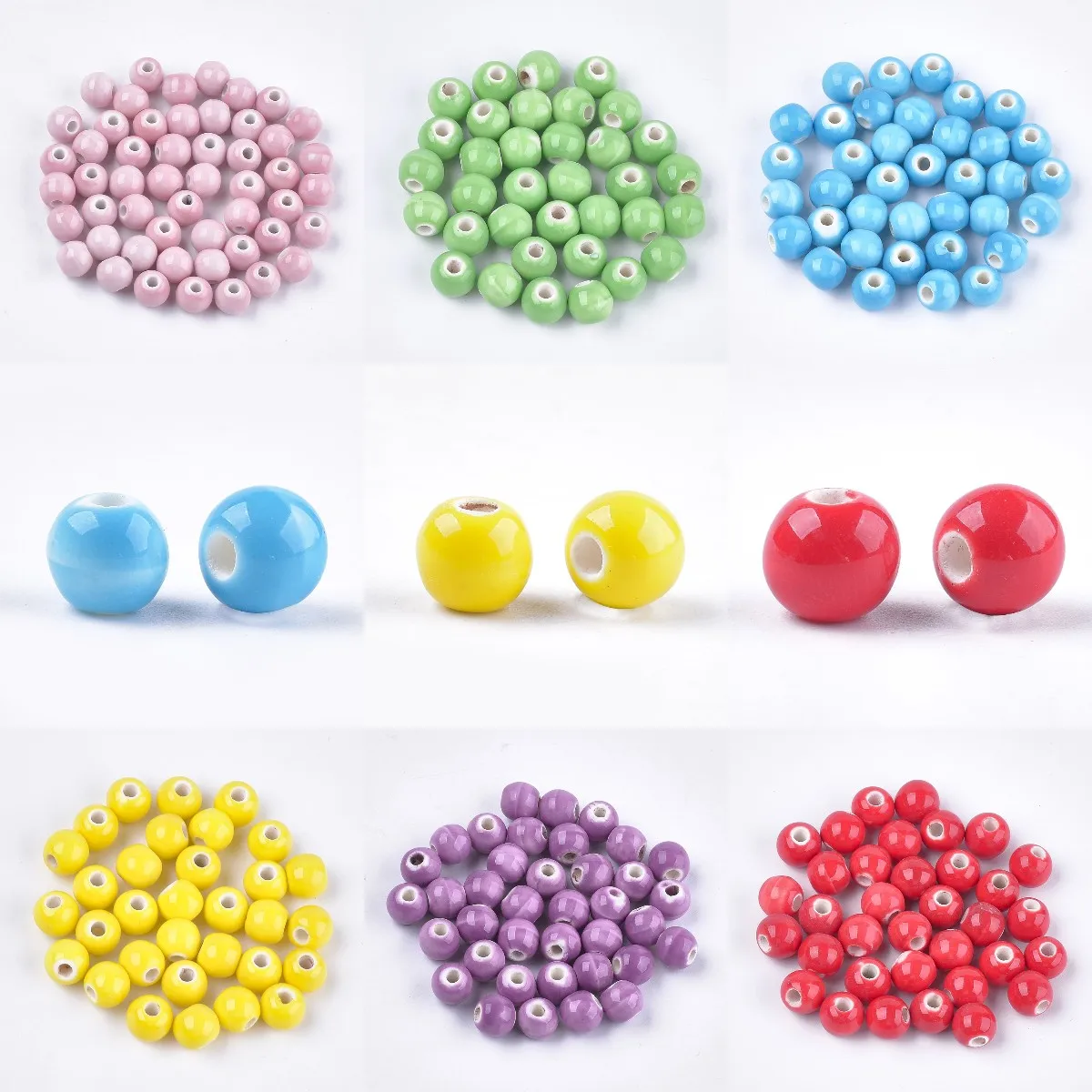 

300Pcs 8mm Bright Glazed Ceramic Beads Round Porcelain Loose Bead Spacer Charm For Bracelet DIY Craft Jewelry Making Accessories