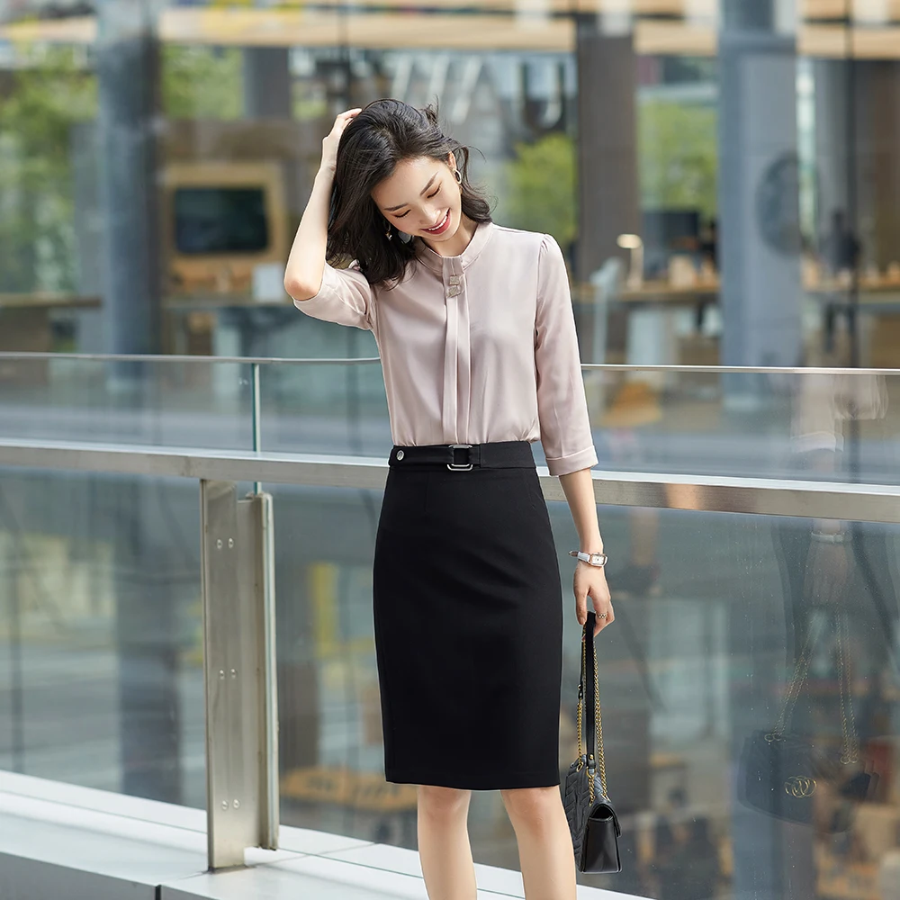 

2021 New Summer Elegant Office Ladies Work Wear Women Shirts White Green Pink Half Sleeve Tops And Blouse Female Plus Size S-4XL