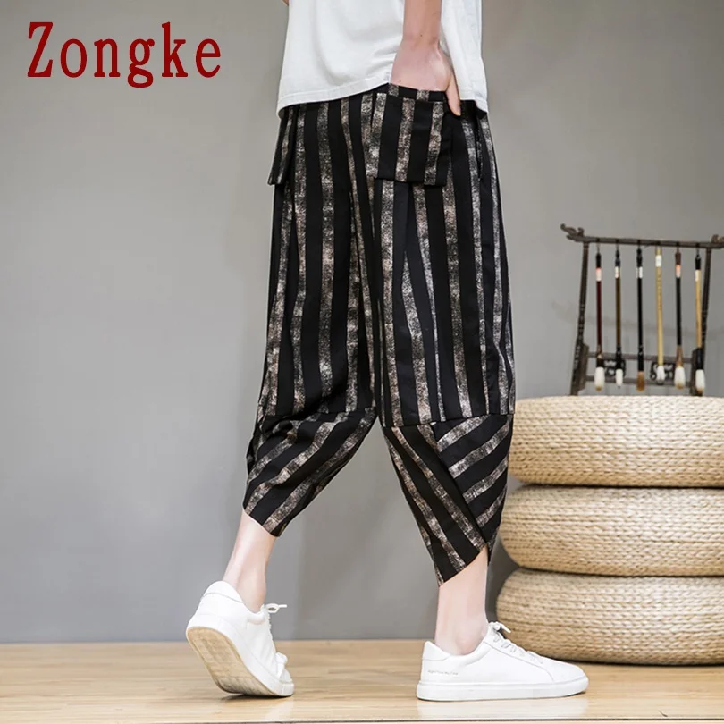 

Zongke Striped Men's Pants Harajuku Men Clothing Korean Style Wide Leg Pants Men Japanese Streetwear Trousers M-5XL 2021 New