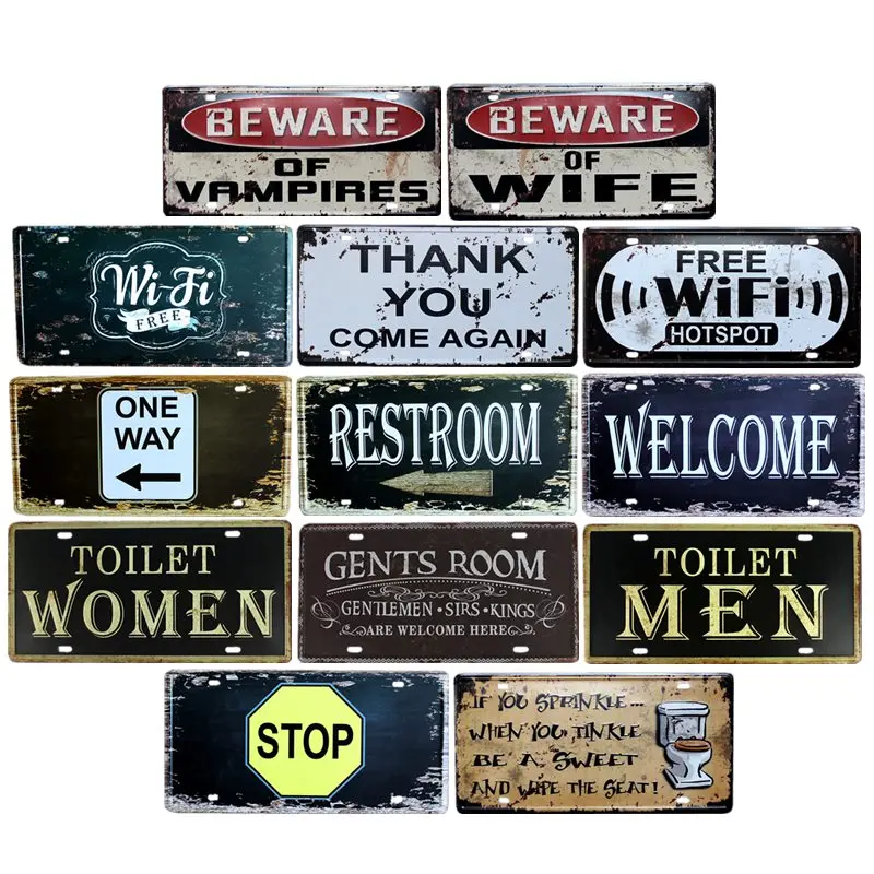 

Plaque Metal Vintage Pub WIFI Sign OPEN Wall Plates Toilet Signs Bar Club Decorative Home Decor 15x30cm