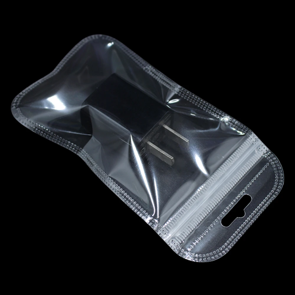 

200pcs/lot Clear Zip Lock Plastic Bag Self Seal Pouches With Hang Hole Transparent Round Corner Plastic Grocery Ziplock Bags